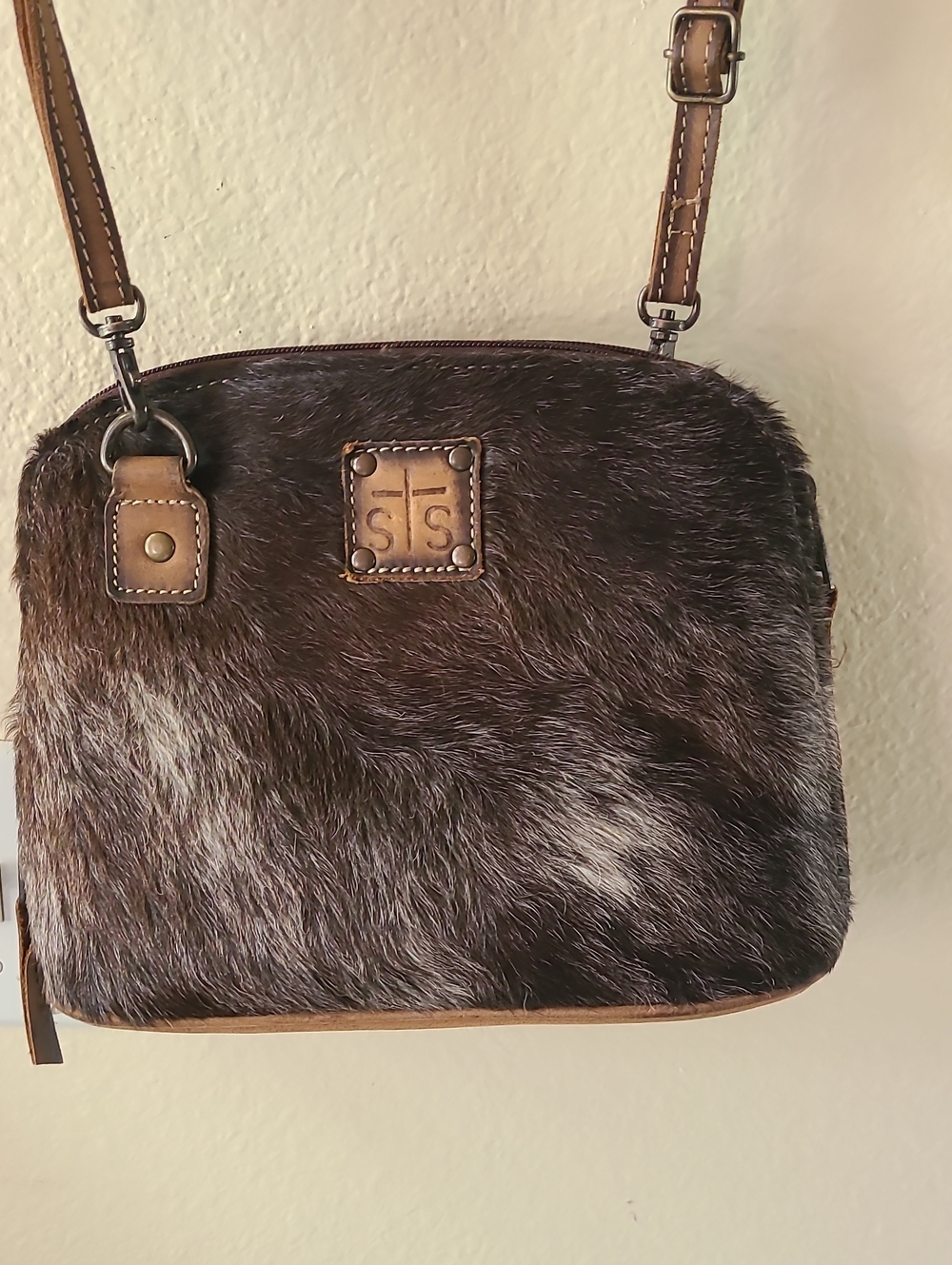STS Ranchwear Dark Brown Hair-On Crossbody with Leather Trim